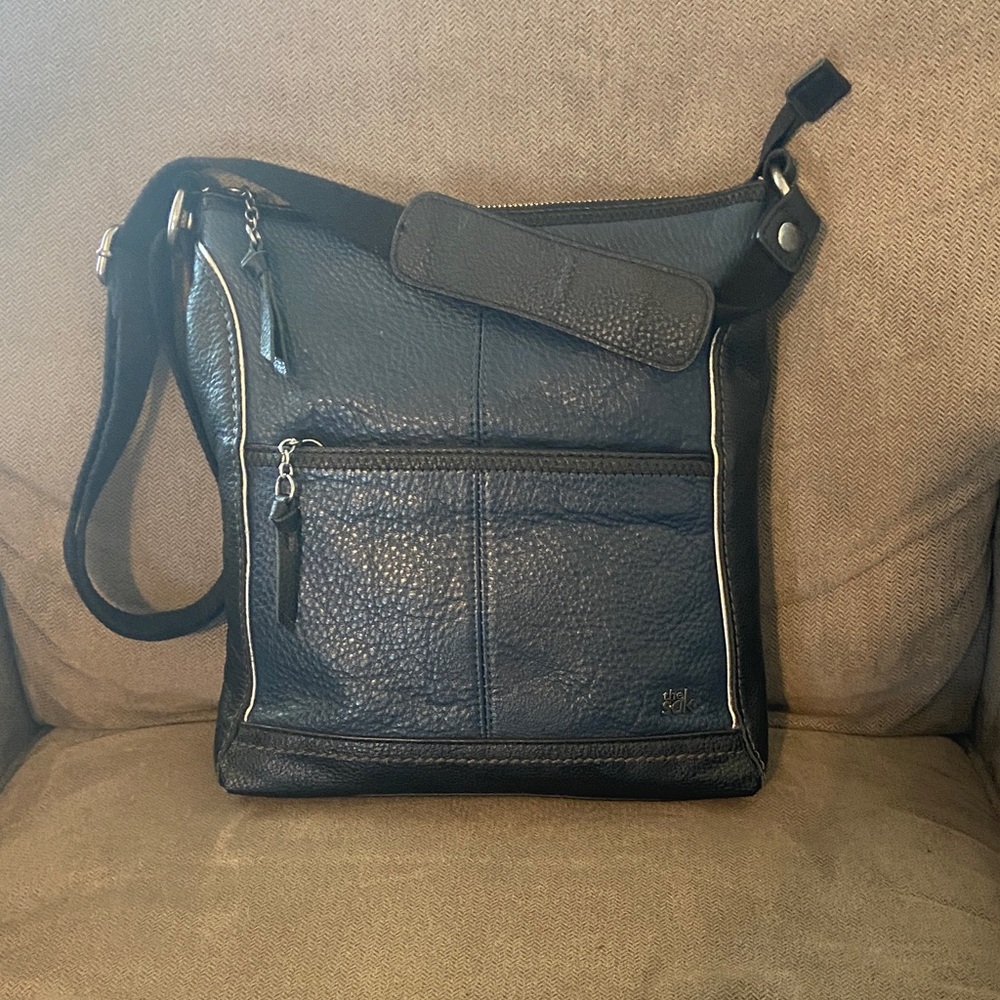 The Sak Blue Pebbled Leather Crossbody Bag Zip Top Adjustable Strap